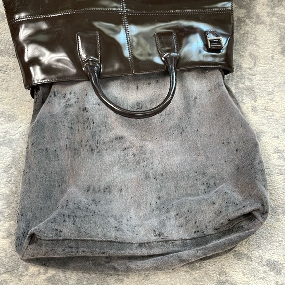 Vintage Gucci Dark Brown Patent Leather Structured Handbag 2 Way Glossy - Picture 16 of 17